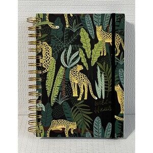 WILD AT HEART Hardcover Spiral Notebook Journal Black Green Lined Jungle Leopard